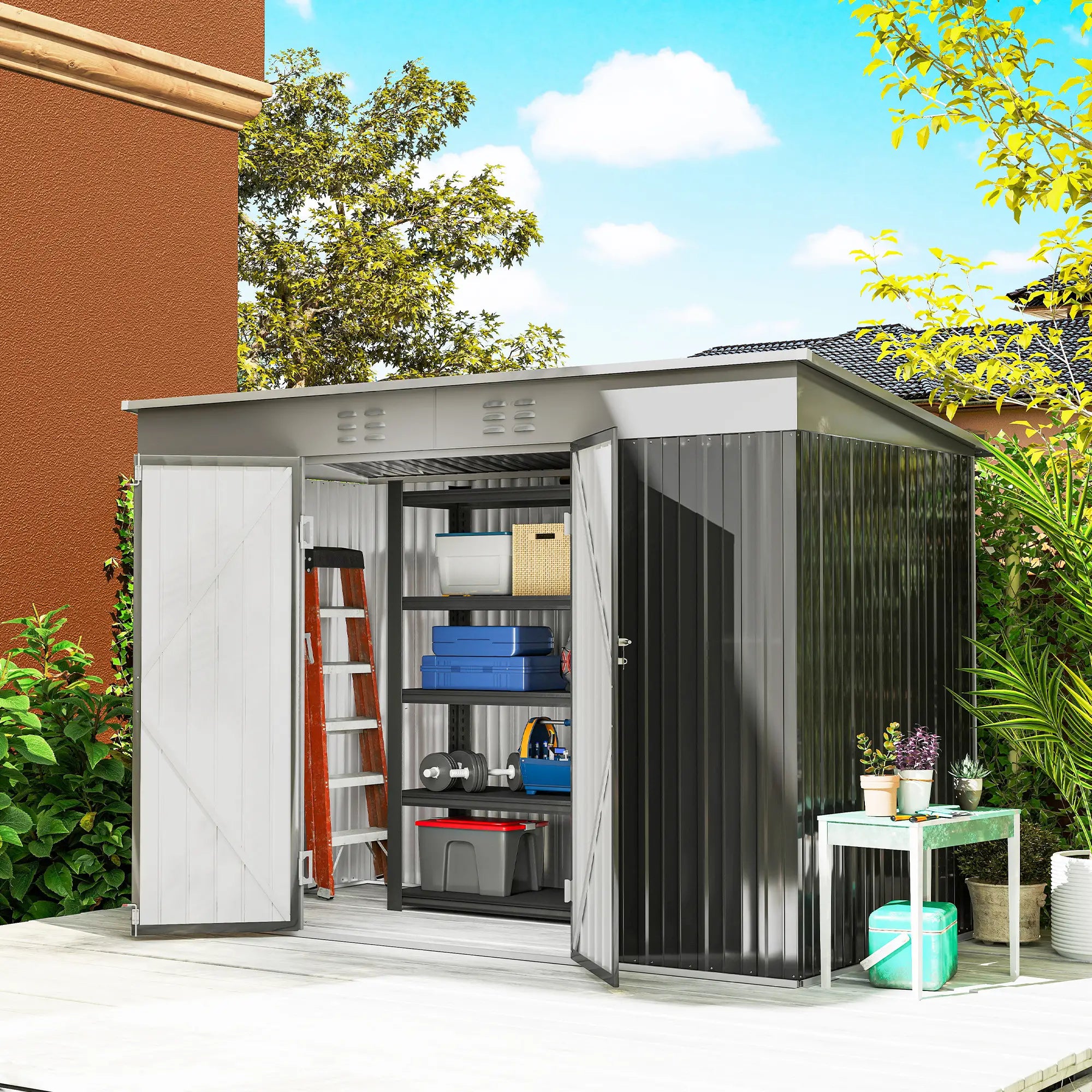 9' x 4' Galvanized Steel Garden Storage Shed, Lockable Doors, 2 Air Vents Sheds at Gallery Canada