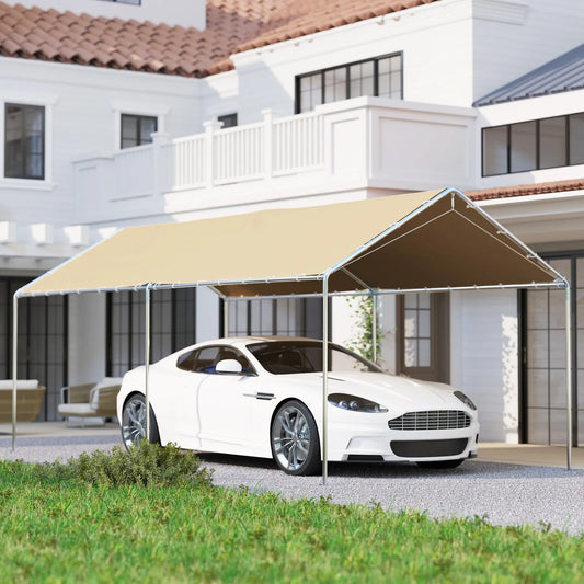 10' x 20' Carport, Heavy Duty Galvanized Canopy, Khaki Car Shelters Silver Frame, Khaki Cloth at Gallery Canada