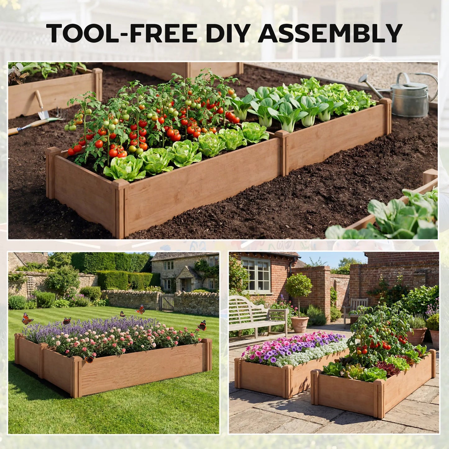 Wooden Raised Garden Bed, 8 x 4 x 1ft, Elevated Box With Dividers Wooden Planter Boxes at Gallery Canada