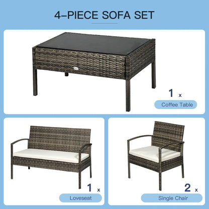 4-Piece Patio Set, Loveseat, 2 Armchairs, Coffee Table, PE Rattan, Cushions, Grey, Cream Patio Furniture Sets at Gallery Canada