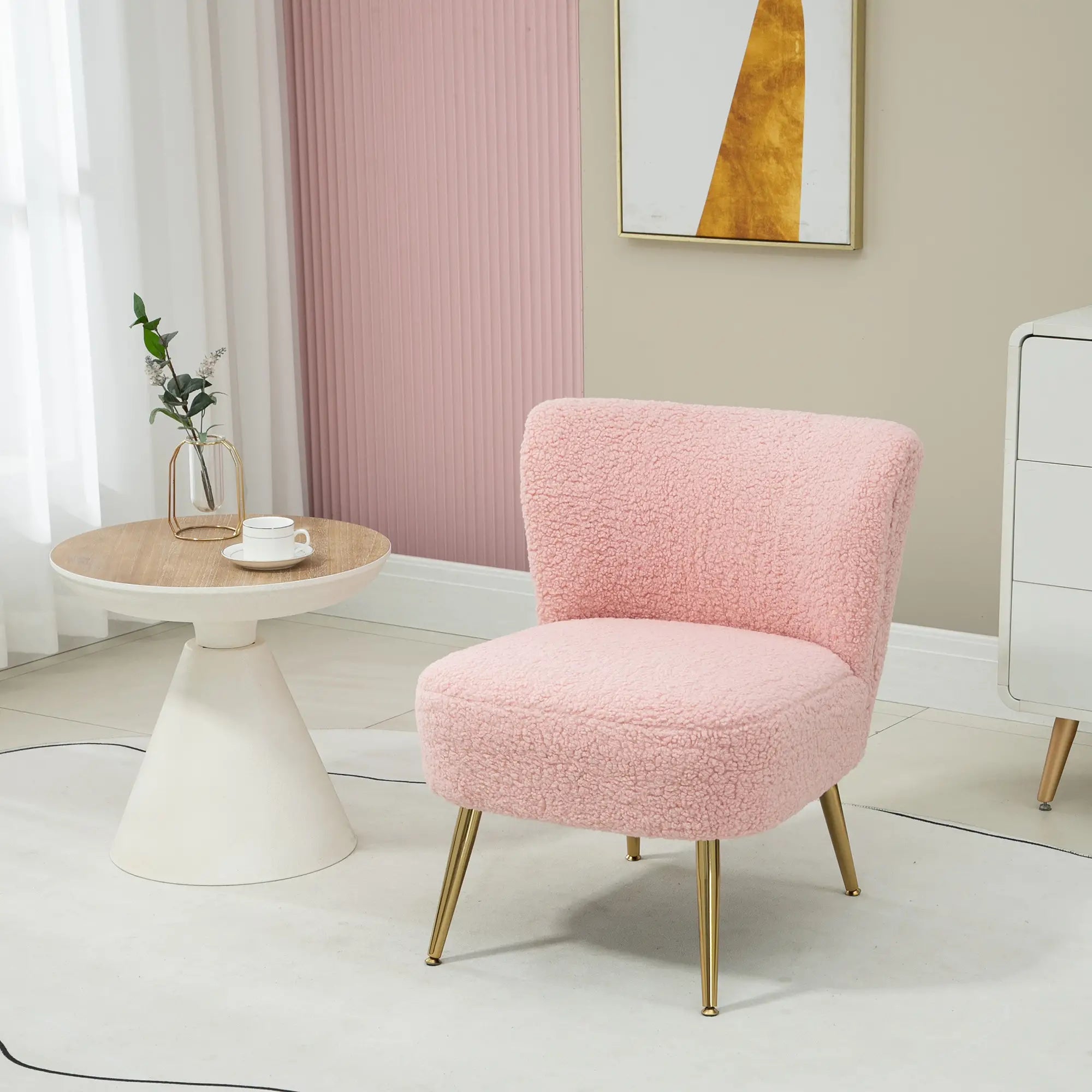 Lounge Chair for Bedroom Living Room Chair with Soft Upholstery and Gold Legs Pink Accent Chairs at Gallery Canada