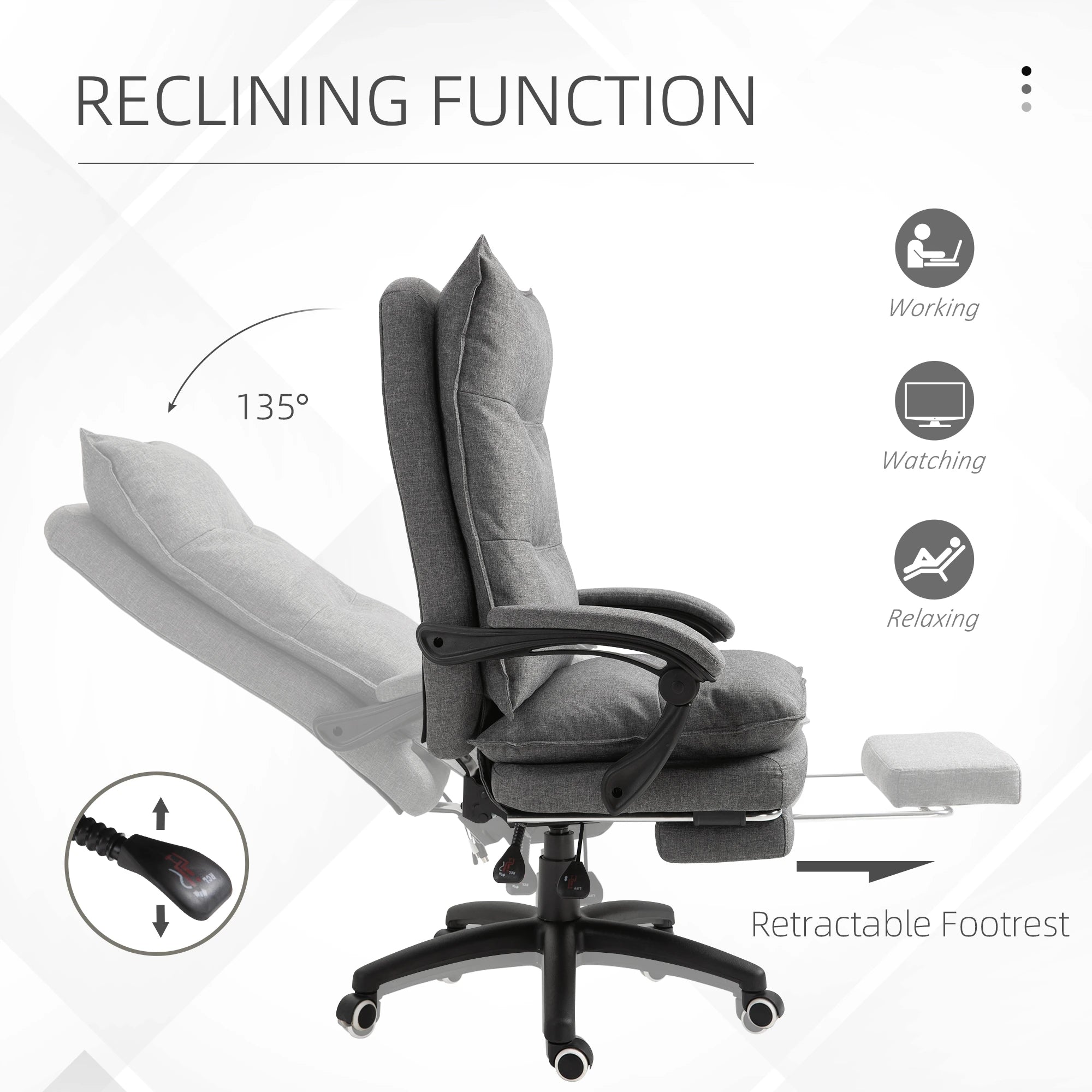 Adjustable Height Office Chair, 360° Swivel, Retractable Footrest, Grey Executive & Manager Chairs at Gallery Canada