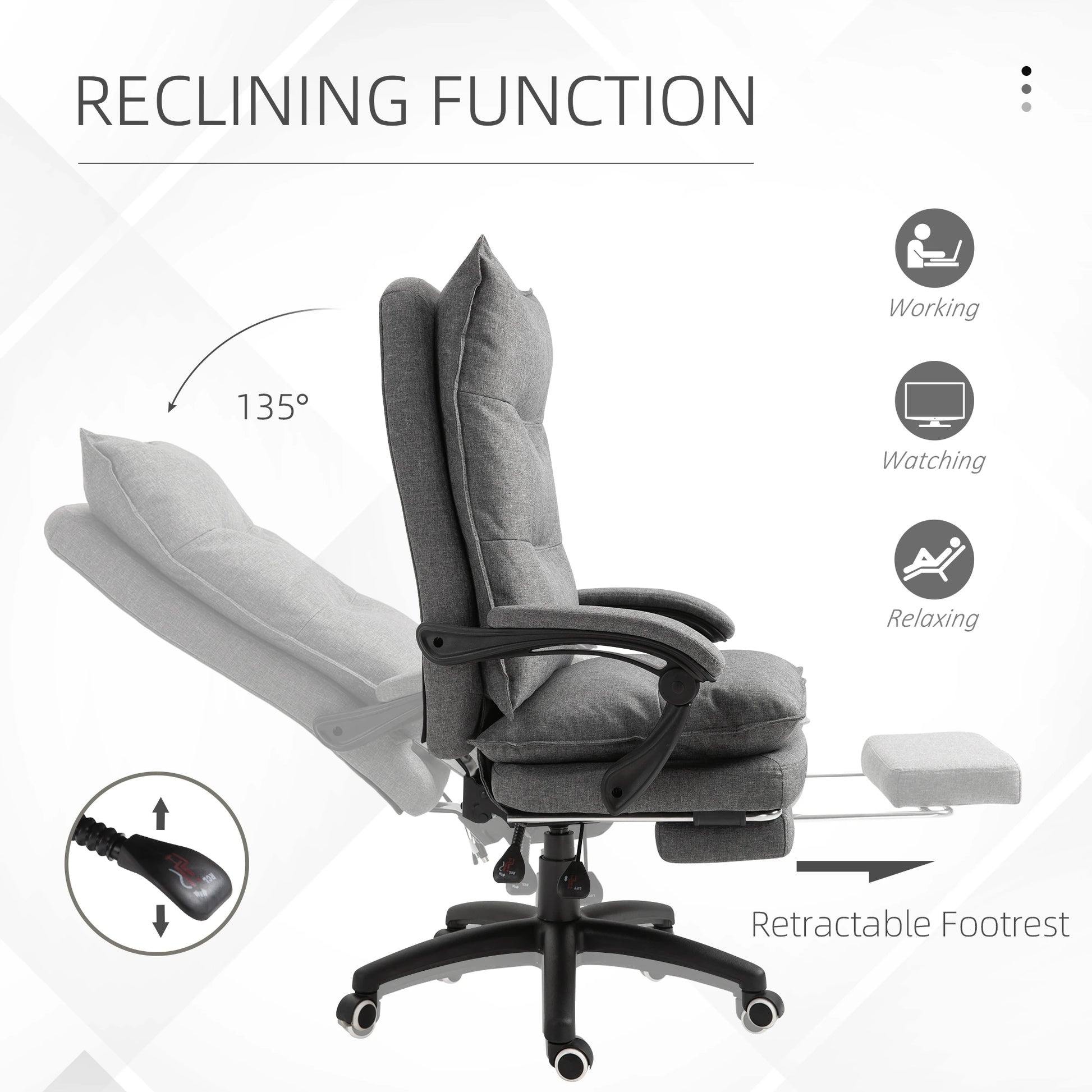 Adjustable Height Office Chair, 360° Swivel, Retractable Footrest, Grey Executive & Manager Chairs at Gallery Canada