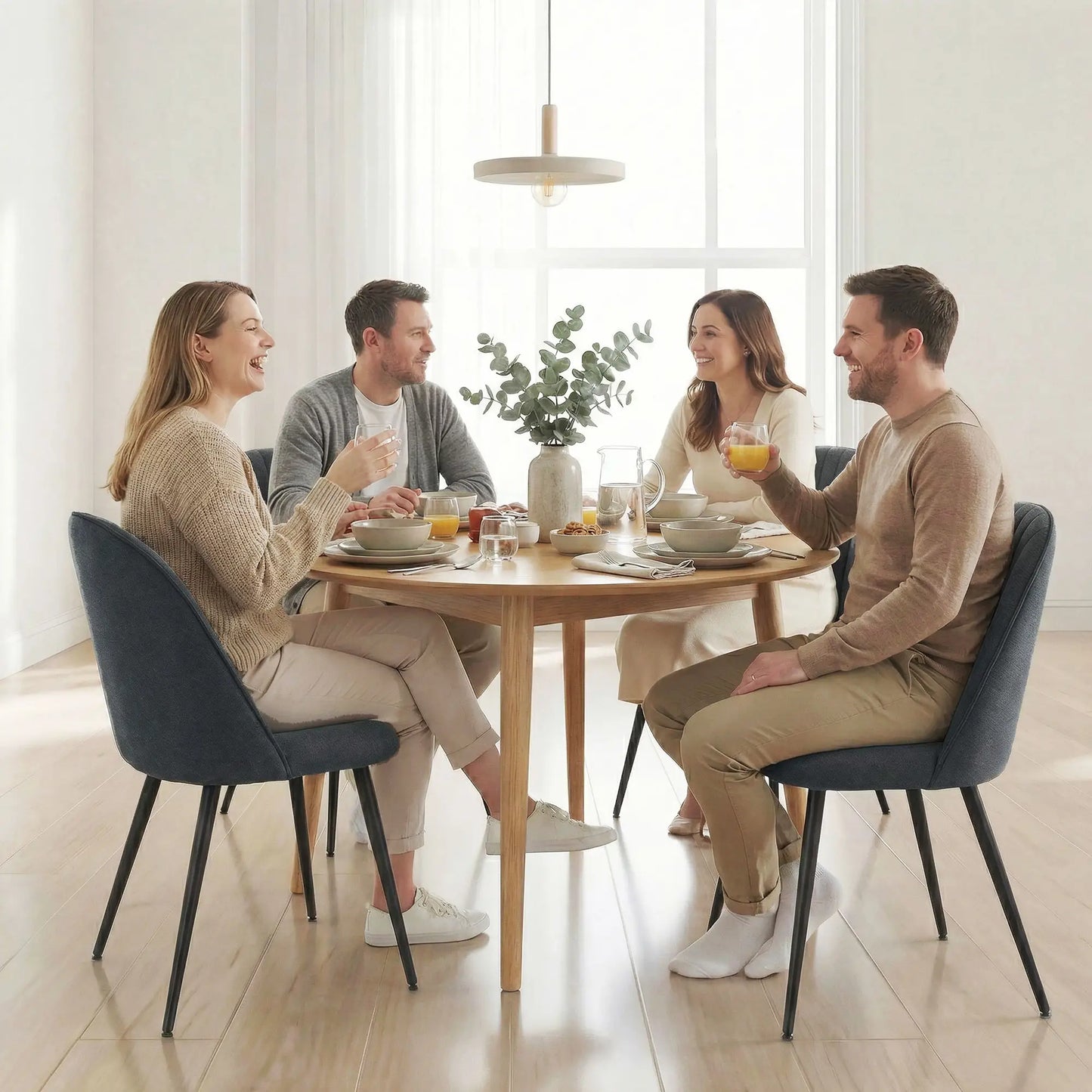 Modern Dining Chairs Set of 4, Velvet Upholstered, Steel Legs, Dark Grey Dining Chairs at Gallery Canada