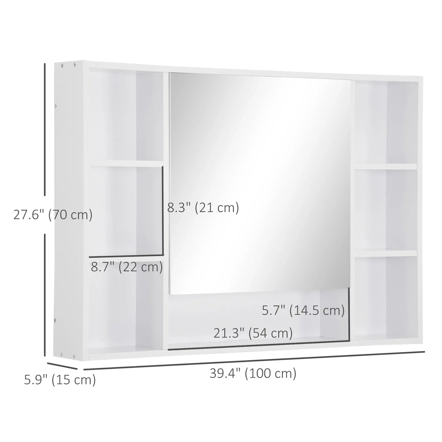 Wall Mounted Medicine Cabinet, 39.25"W x 27.5"H Bathroom Mirror Cabinet with Single Mirrored Door, Shelves and Storage Cupboard, White Mirror Medicine Cabinets at Gallery Canada