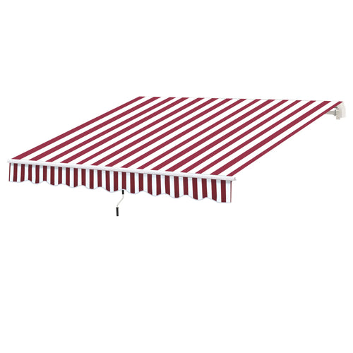 10' x 8' Manual Retractable Awning, Sun Shade Canopy, Aluminum Frame, UV Protection, White Stripe, Wine Red