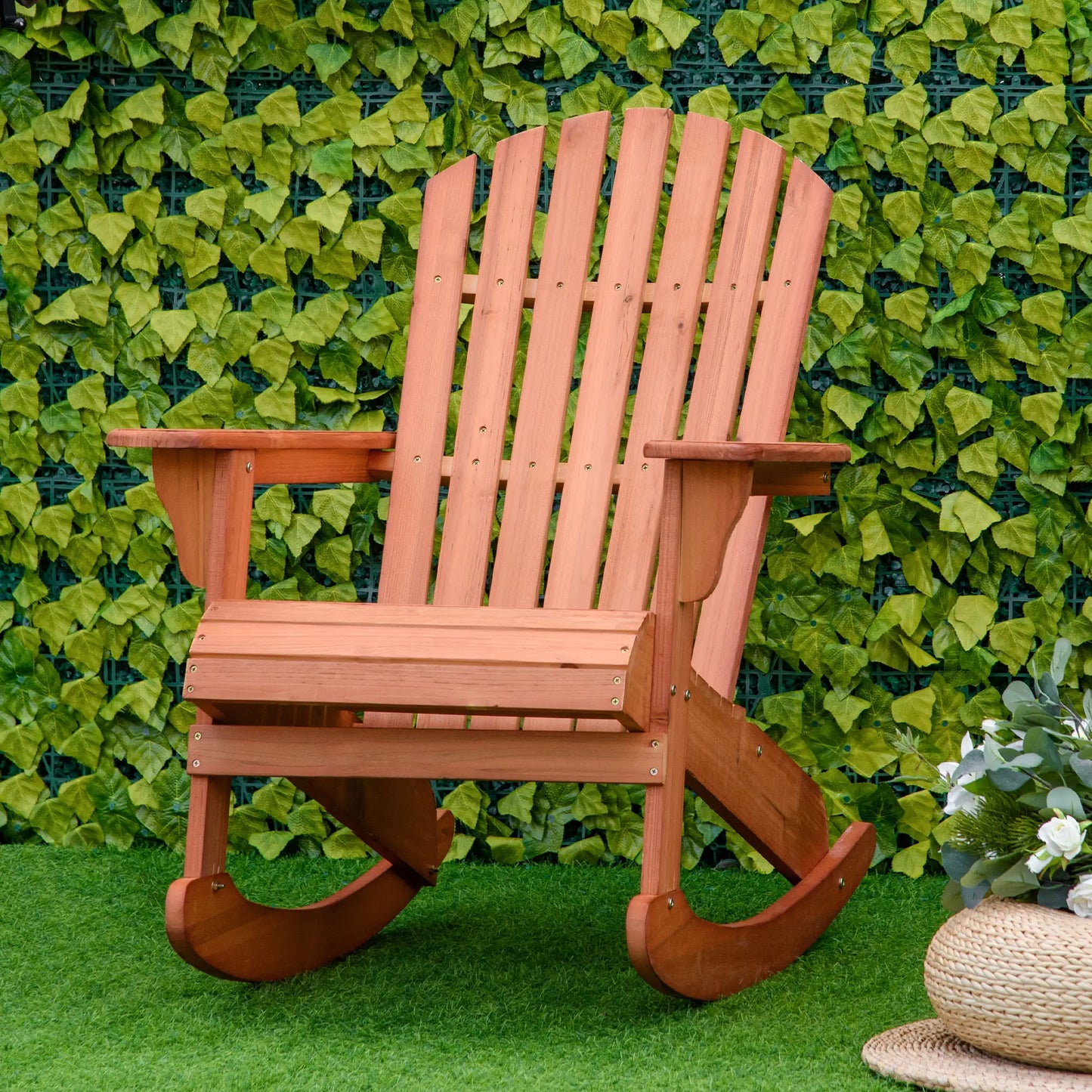 Wooden Adirondack Rocking Chair, Slatted Design, Teak Outdoor Rocking Chairs at Gallery Canada