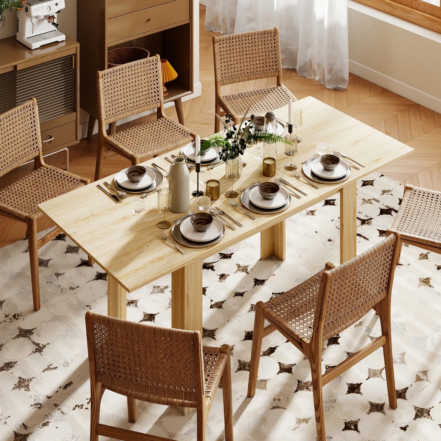 Extendable Dining Table, 55.1(70.9) x31.5 in, for 6-8, Natural Wood Dining Tables at Gallery Canada