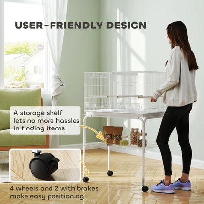 46" H Bird Cage, Large Parakeet Cage, White Bird Cages at Gallery Canada