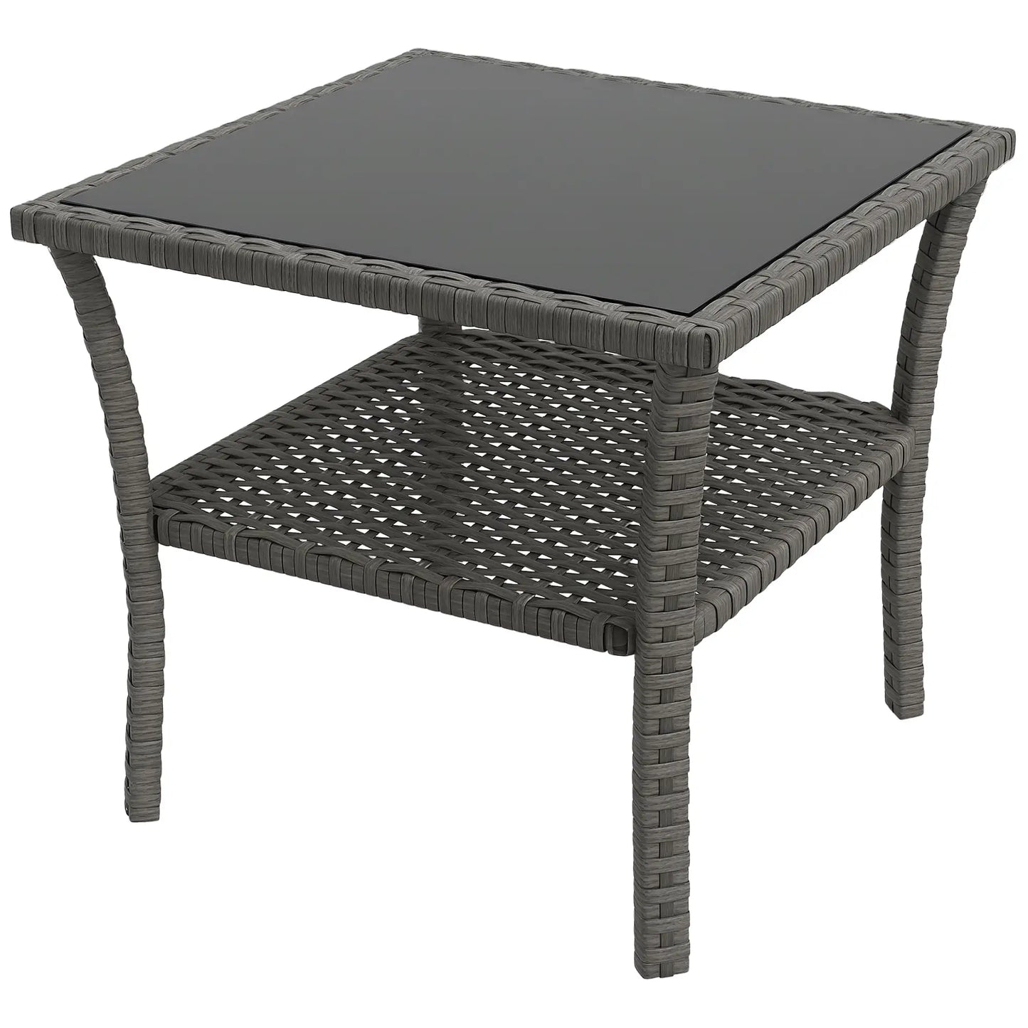 20" Patio Wicker Coffee Table, Outdoor PE Rattan Two-tier Side Table, Mixed Grey, Grey Patio Side Tables at Gallery Canada