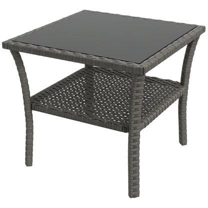 20" Patio Wicker Coffee Table, Outdoor PE Rattan Two-tier Side Table, Mixed Grey, Grey Patio Side Tables at Gallery Canada