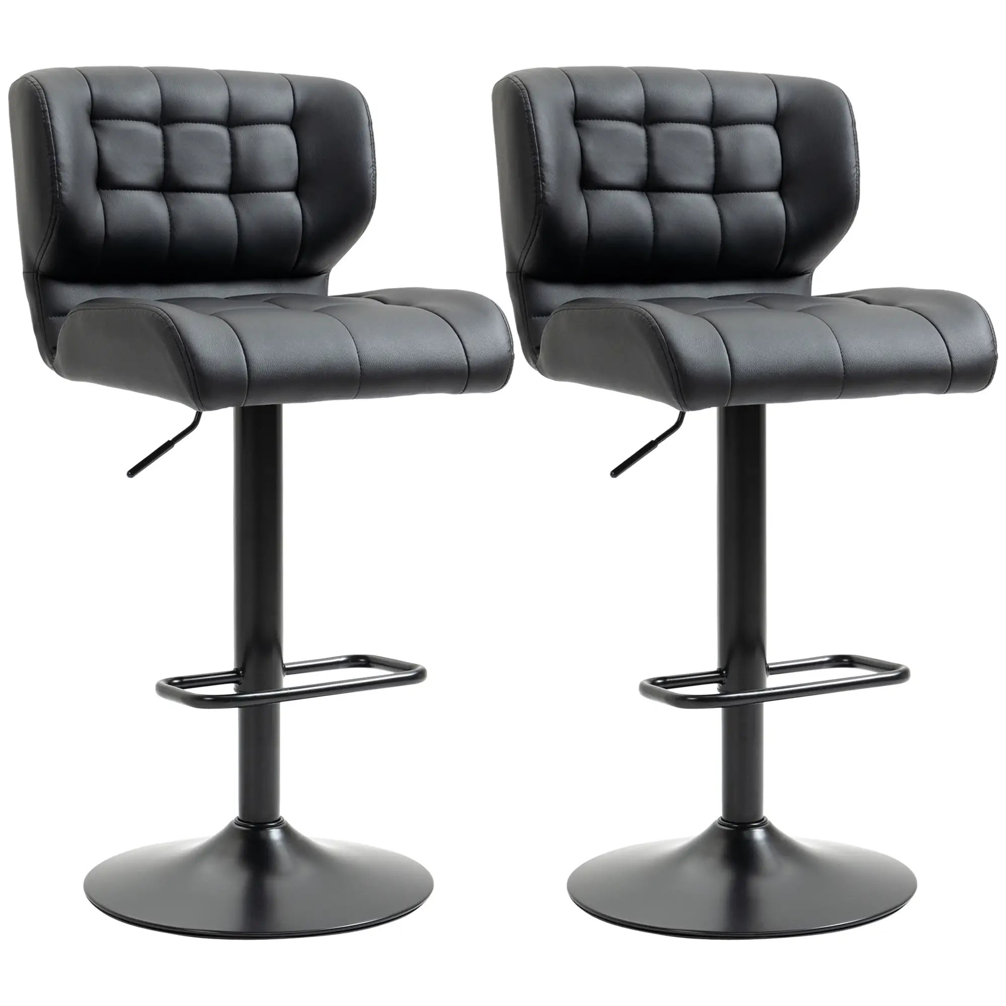 Swivel PU Leather Barstools, Set of 2, Adjustable with Footrest, Black Bar Stools at Gallery Canada