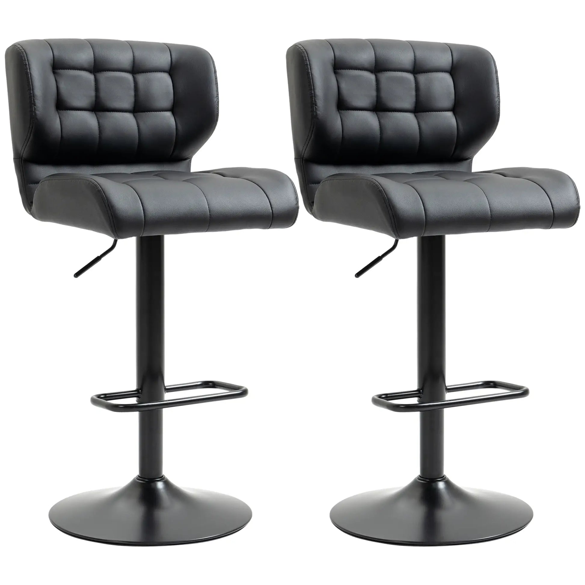 Swivel PU Leather Barstools, Set of 2, Adjustable with Footrest, Black Bar Stools at Gallery Canada