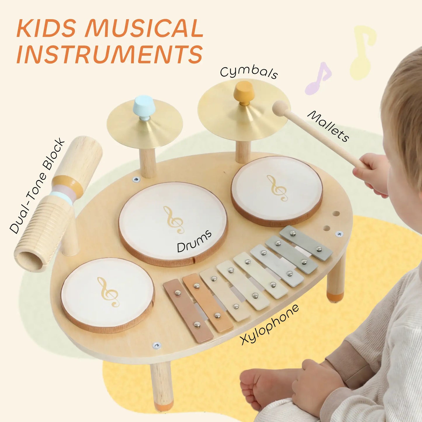Toddler Drum Set, 4-In-1 Musical Instruments, Natural Wood Electronic Musical Pianos at Gallery Canada