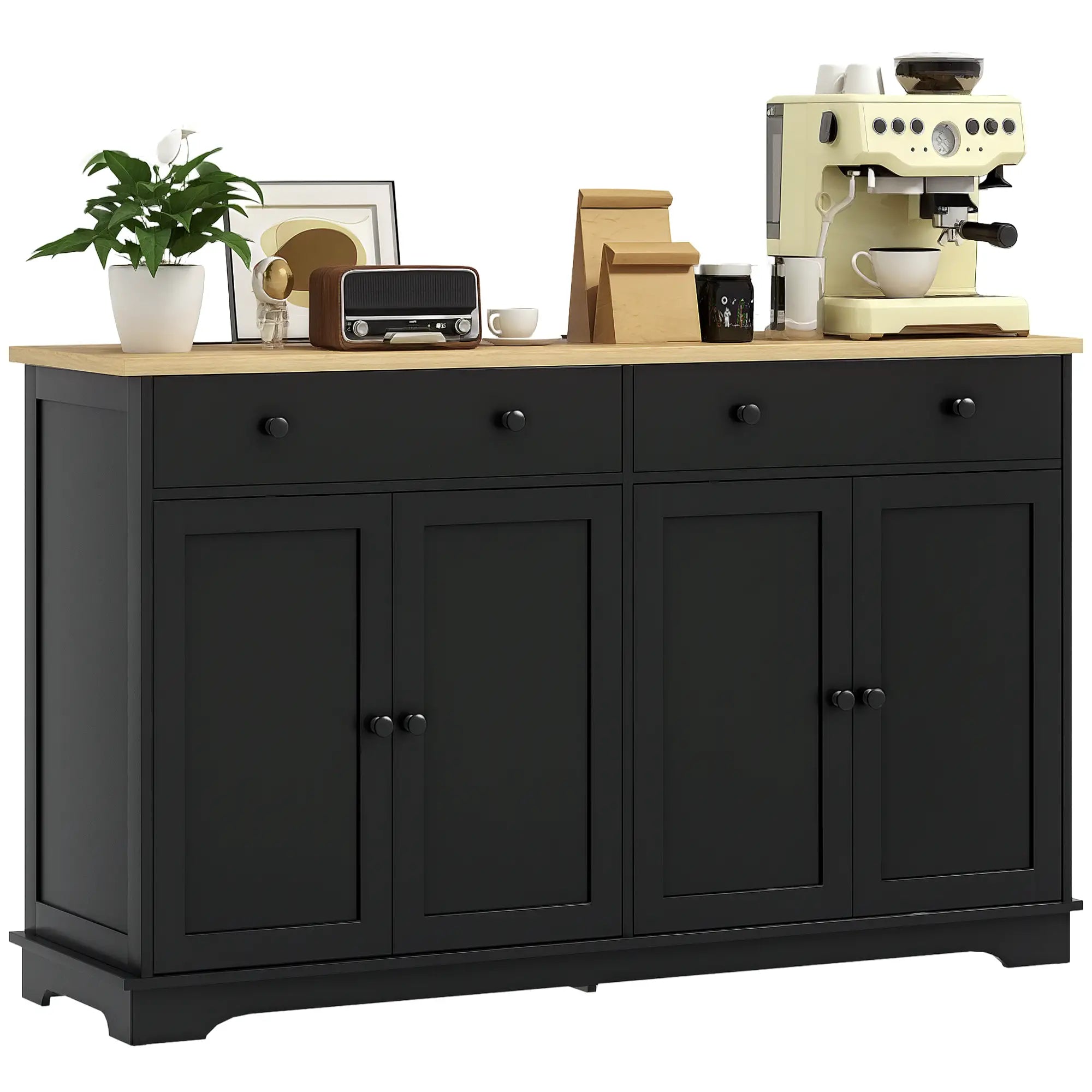 Modern Sideboard, Buffet Cabinet with Drawers, Adjustable Shelves, Black Storage Cabinets at Gallery Canada