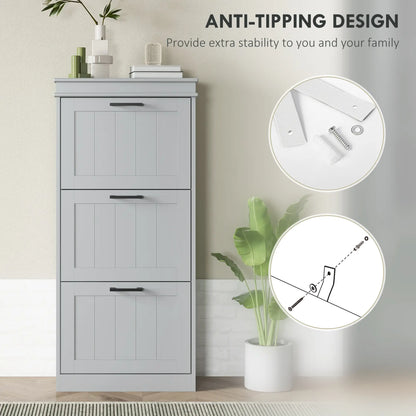 Slim Shoe Cabinet with 3 Flip Drawers and Adjustable Shelves, Narrow Shoe Cabinet for 15 Pairs of Shoes, Grey Shoe Storage Cabinets & Racks at Gallery Canada