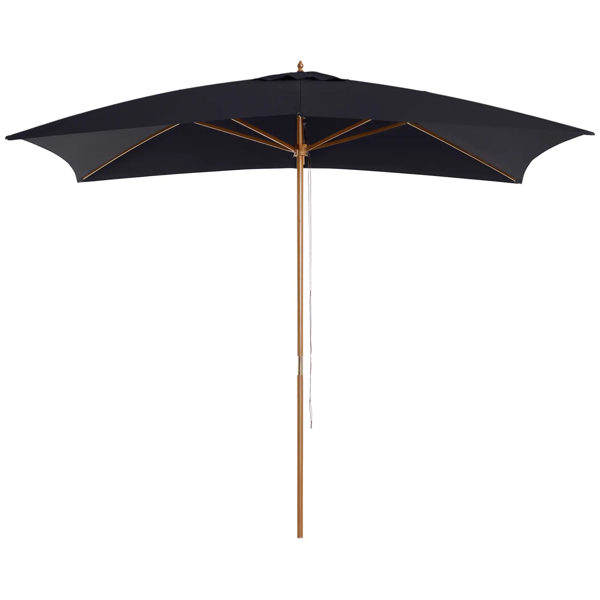 7' x 10' Wooden Patio Umbrella, Rectangle Garden Parasol, Outdoor Sunshade Canopy, Bamboo Ribs, Black Sun Umbrellas at Gallery Canada