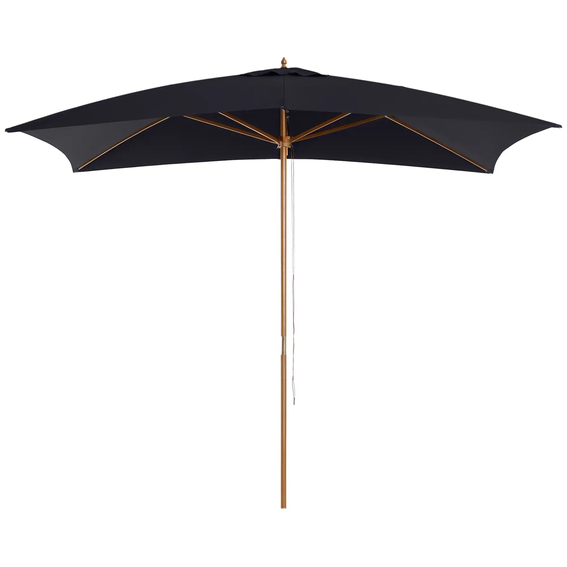7' x 10' Wooden Patio Umbrella, Rectangle Garden Parasol, Outdoor Sunshade Canopy, Bamboo Ribs, Black Sun Umbrellas at Gallery Canada