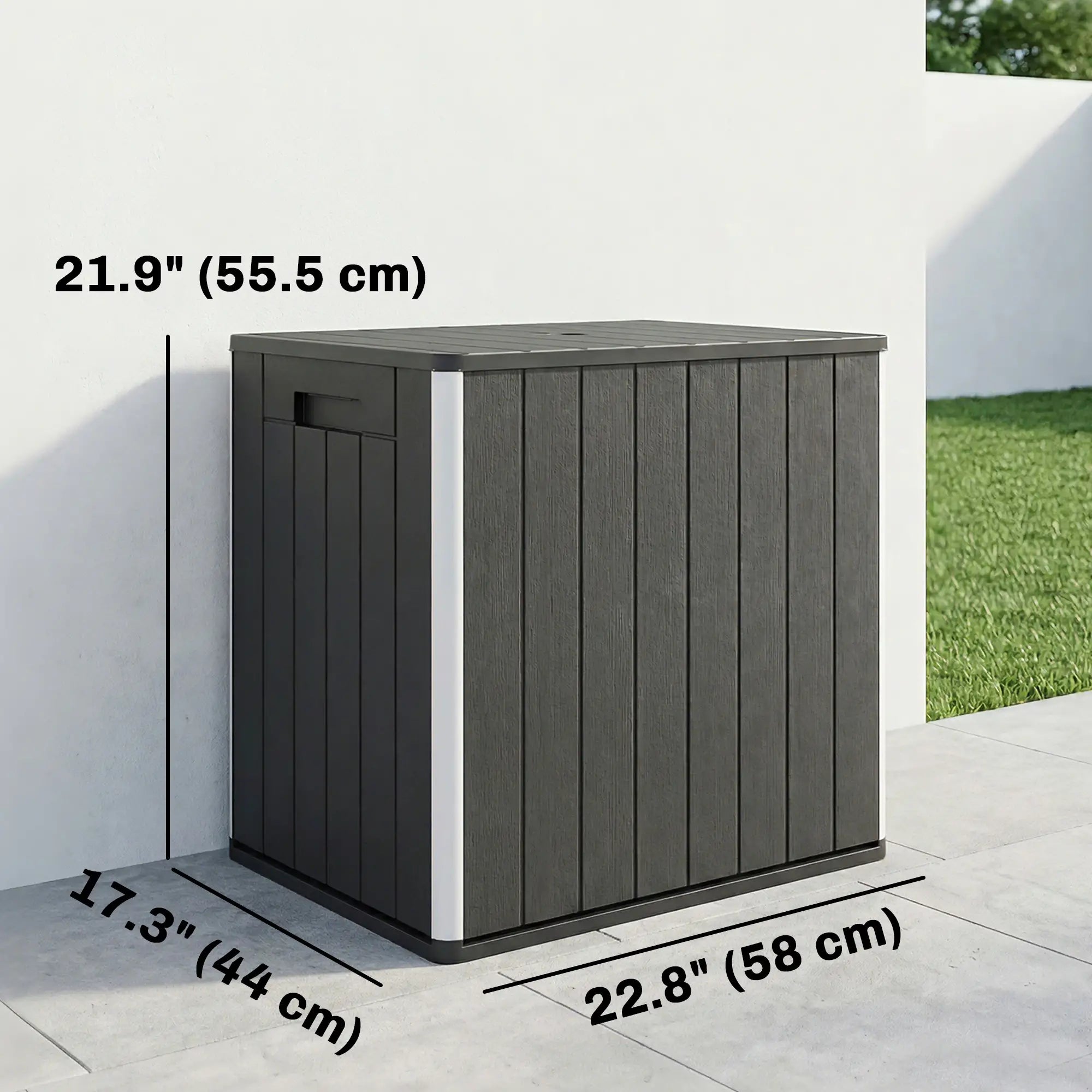 30 Gallon Storage Box, Outdoor Side Table with Umbrella Holder, Black Patio Storage Boxes at Gallery Canada