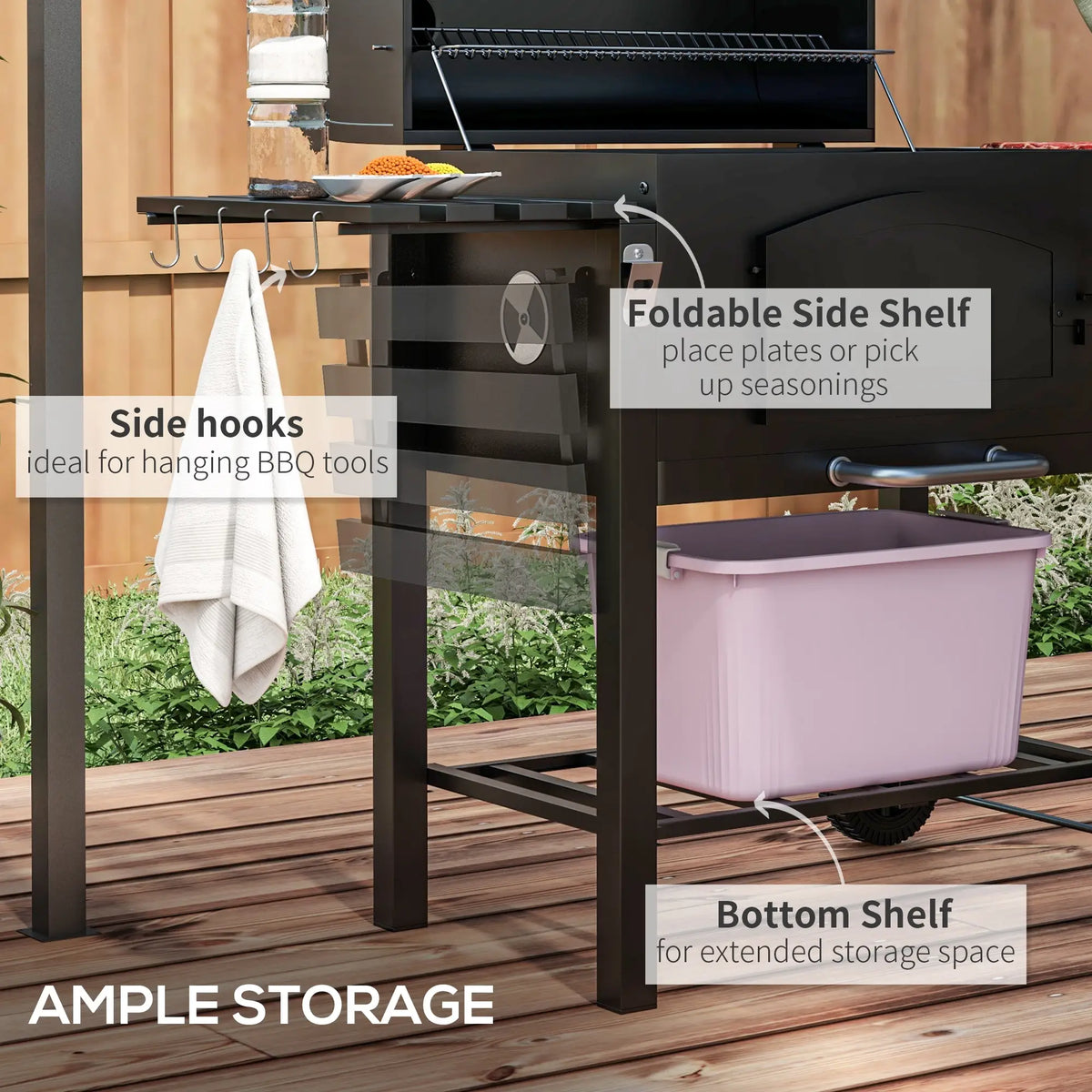 Charcoal Smoker, Adjustable Height, Folding Shelves, Thermometer, Wheels, Black Charcoal BBQ Grils at Gallery Canada
