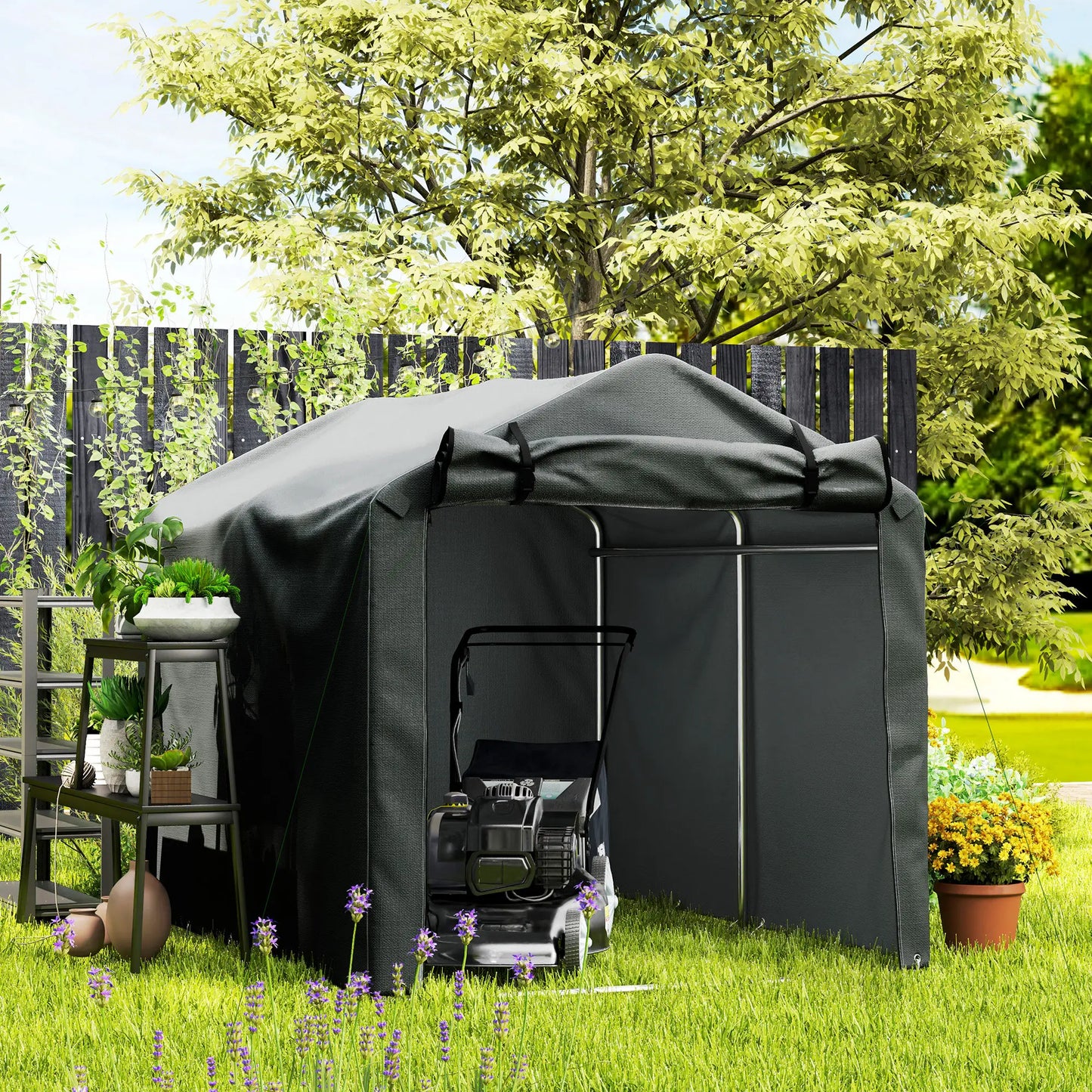 Outdoor Storage Shed, UV Resistant Bike Tent, Roll-up Zipper Door, Dark Grey Sheds at Gallery Canada