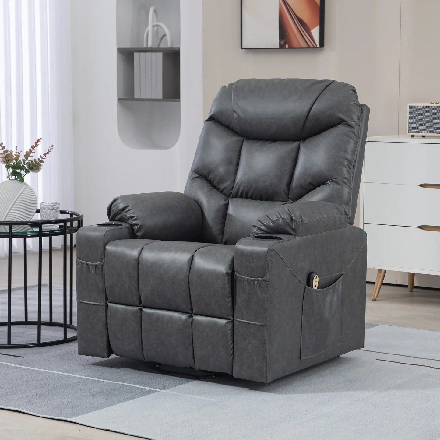 Electric Recliner Chair, PU Leather, Quick Assembly, Remote, Grey Sofas & Reclining Chairs at Gallery Canada