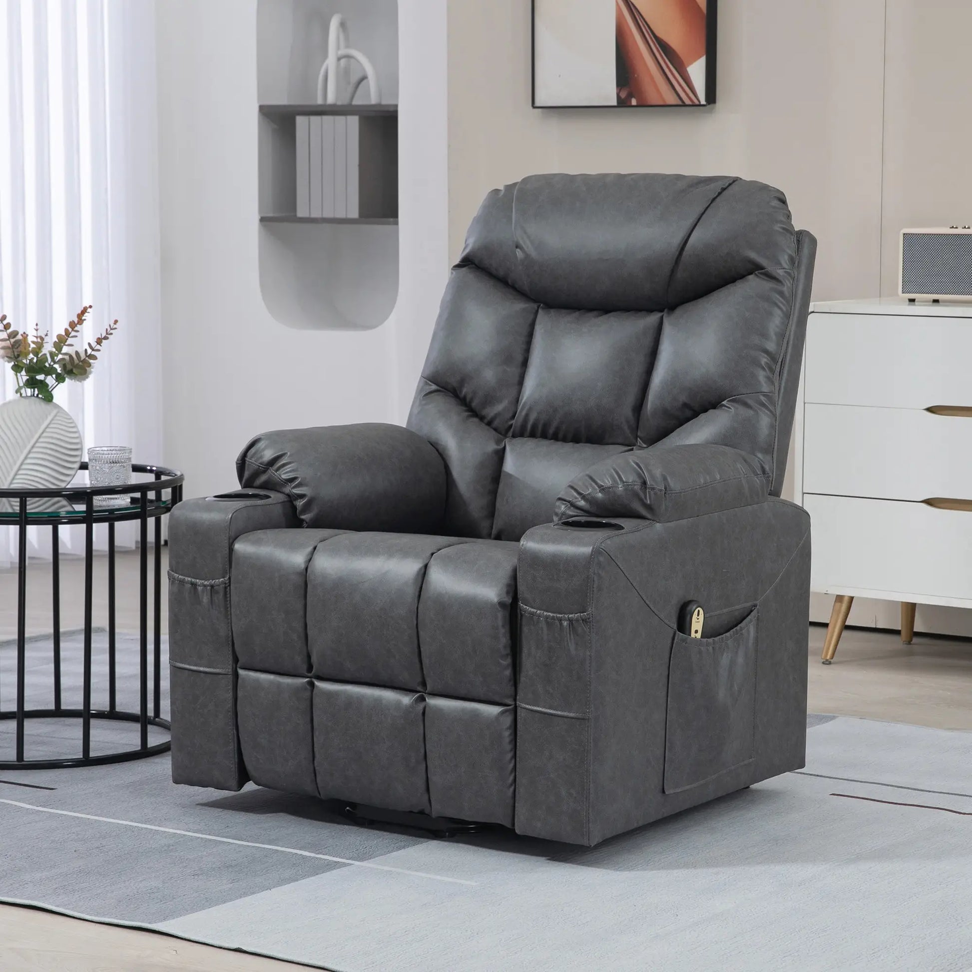 Electric Recliner Chair, PU Leather, Quick Assembly, Remote, Grey Sofas & Reclining Chairs at Gallery Canada