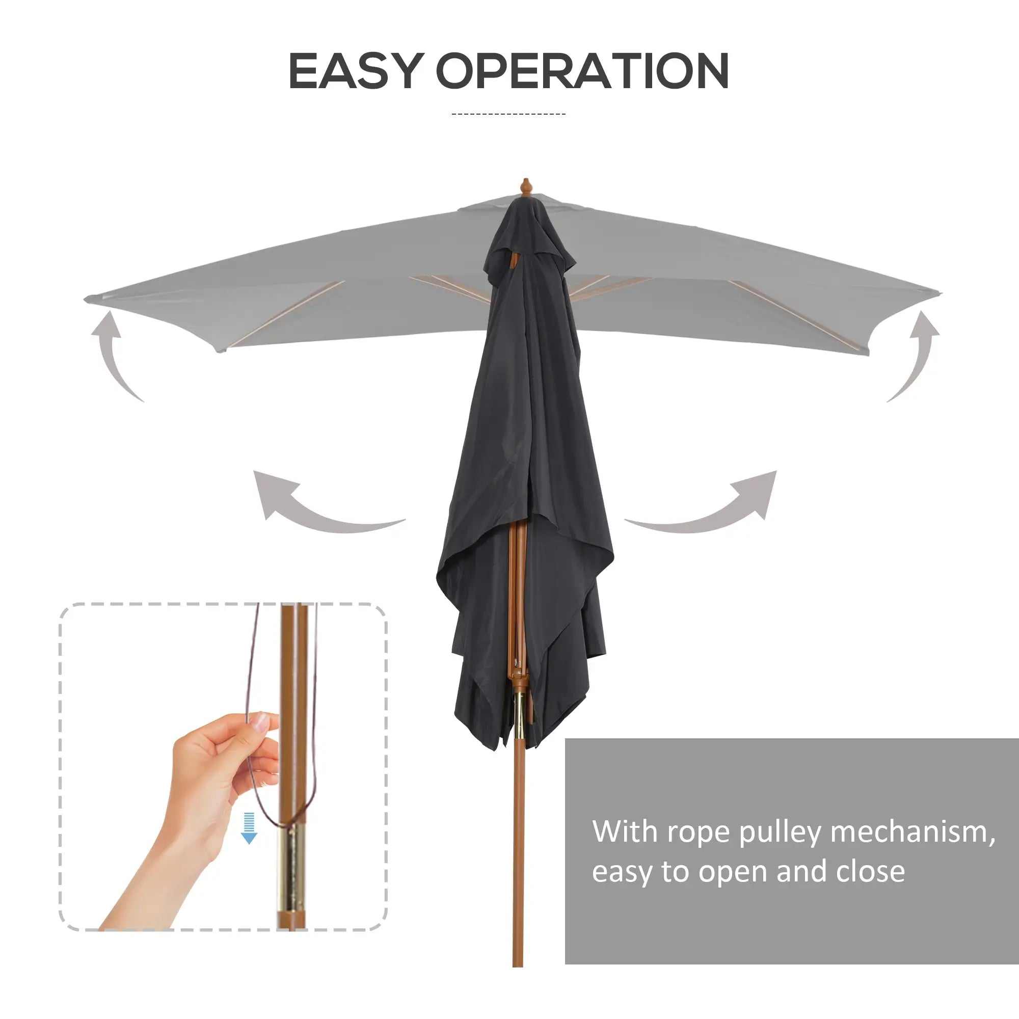 7' x 10' Dark Grey Wooden Patio Umbrella, Outdoor Sunshade Canopy, Dark Grey Sun Umbrellas at Gallery Canada