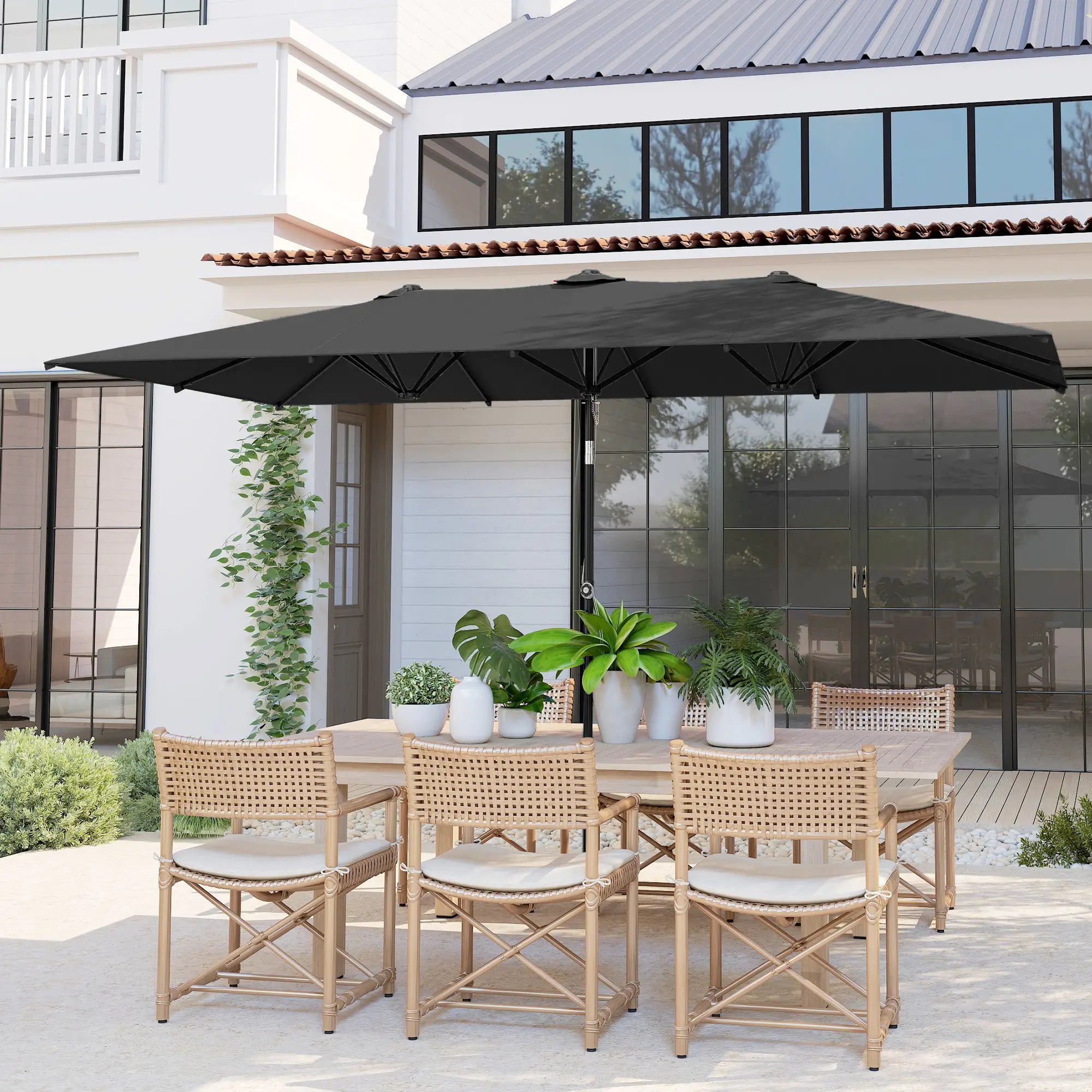 Double-Sided Patio Umbrella With Tilt, Adjustable Height, Vents, 12 Ribs, Grey Double-sided Umbrellas at Gallery Canada