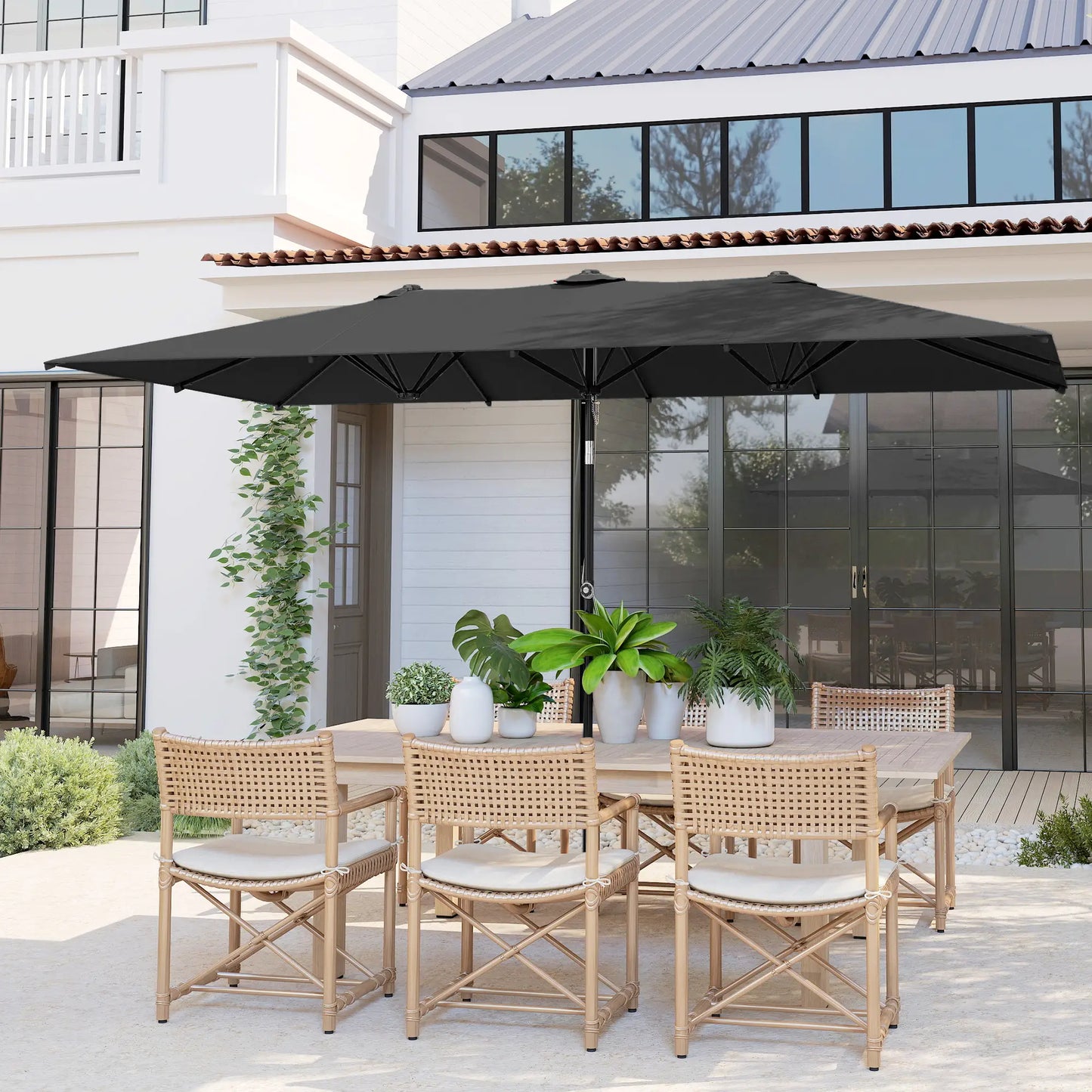 Double-Sided Patio Umbrella With Tilt, Adjustable Height, Vents, 12 Ribs, Grey Double-sided Umbrellas at Gallery Canada
