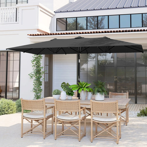 Double-Sided Patio Umbrella With Tilt, Adjustable Height, Vents, 12 Ribs, Grey