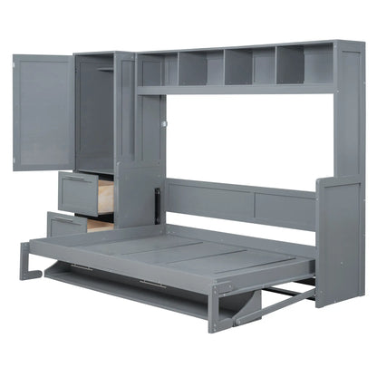 Murphy Bed with Closet, Drawers, 112" L x 21.5" W x 78.5" H, Grey Bed Frames at Gallery Canada
