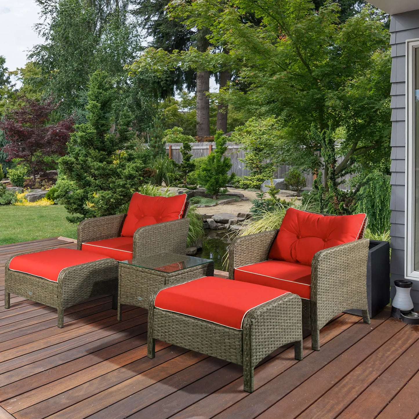 5 Pc Wicker Patio Sofa Set, Red, with Cushions & Glass Table Patio Furniture Sets at Gallery Canada