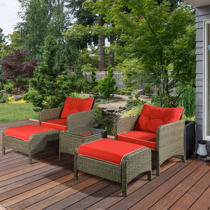 5 Pc Wicker Patio Sofa Set, Red, with Cushions & Glass Table Patio Furniture Sets at Gallery Canada