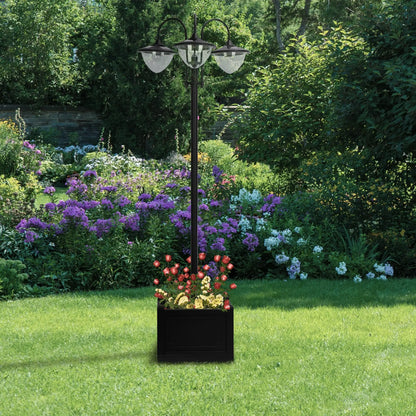 3-Têtes LED Solaire Lumière, Lampadaire avec Jardinière, Noir
