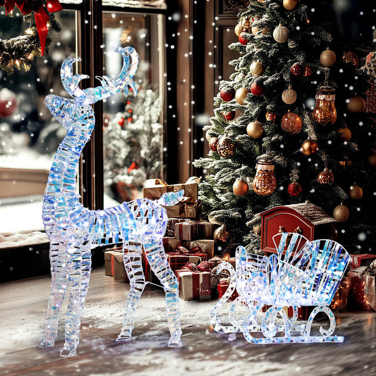Lighted Christmas Reindeer with Sleigh, 170 LED Lights, Silver Christmas Deer Lights Silver Tone at Gallery Canada