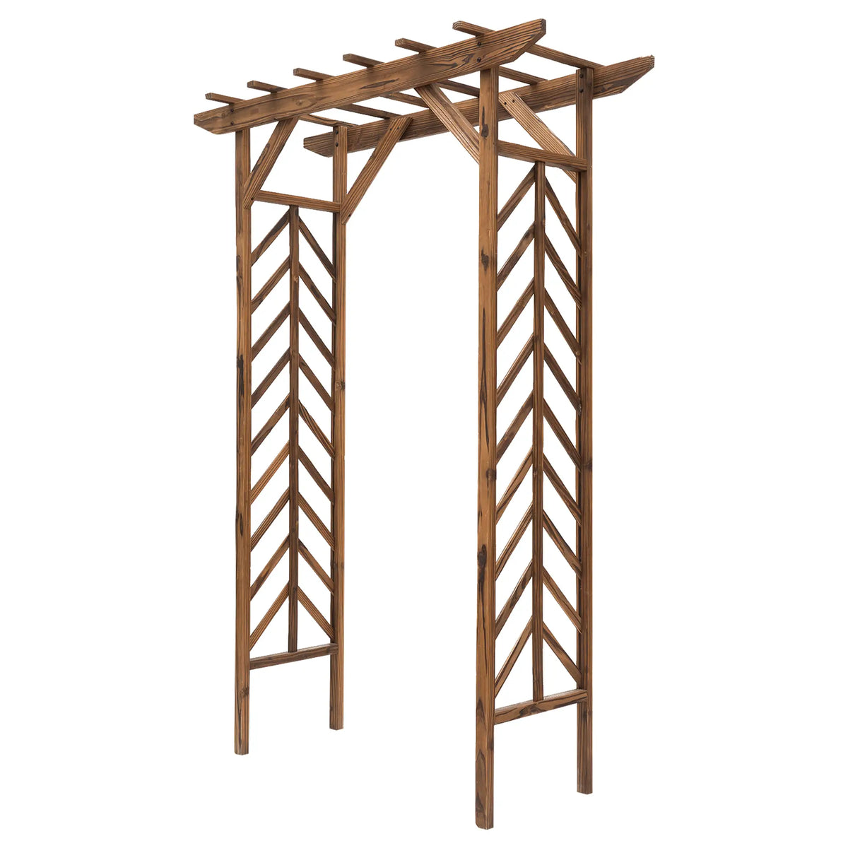 79" Arched Plant Trellis, Pergola Style Roof, Fir Wood Frame Garden Arches Carbonized at Gallery Canada