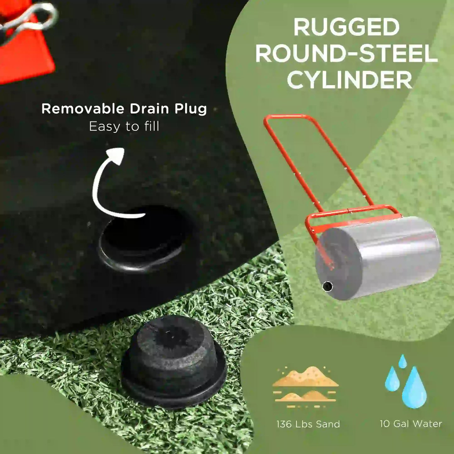Heavy Duty Lawn Roller, 20" Push Tow Sod Roller, Grass Flattener, Red Lawn Rollers at Gallery Canada