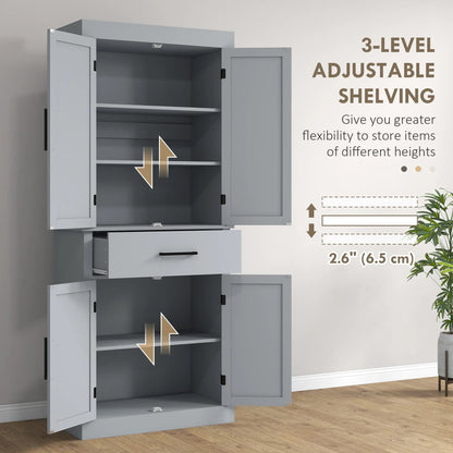 72" Kitchen Storage Cabinet, Farmhouse Pantry, 4 Barn Doors, Drawer, Adjustable Shelves, Grey Kitchen Pantry Cabinets at Gallery Canada