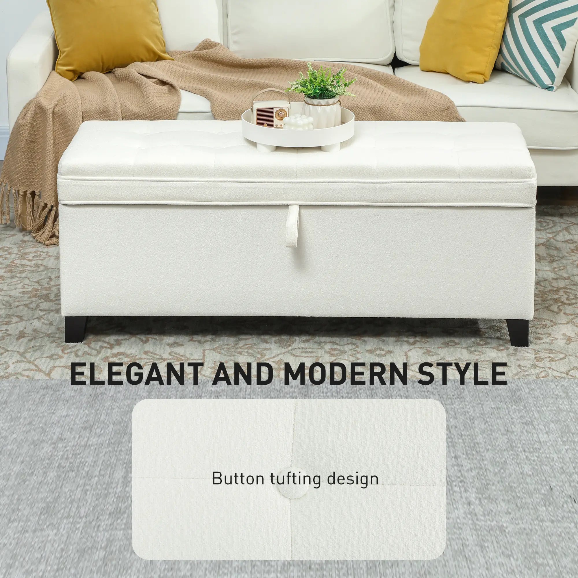 Storage Ottoman Bench, Foot Rest, 47 Inches, Cream White Storage Ottomans & Benches at Gallery Canada