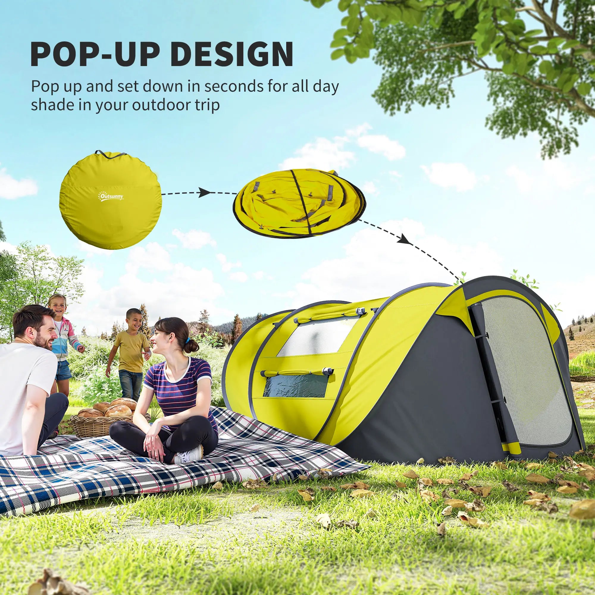 4 Person Camping Tent, Automatic Setup, Yellow Camping Tents at Gallery Canada