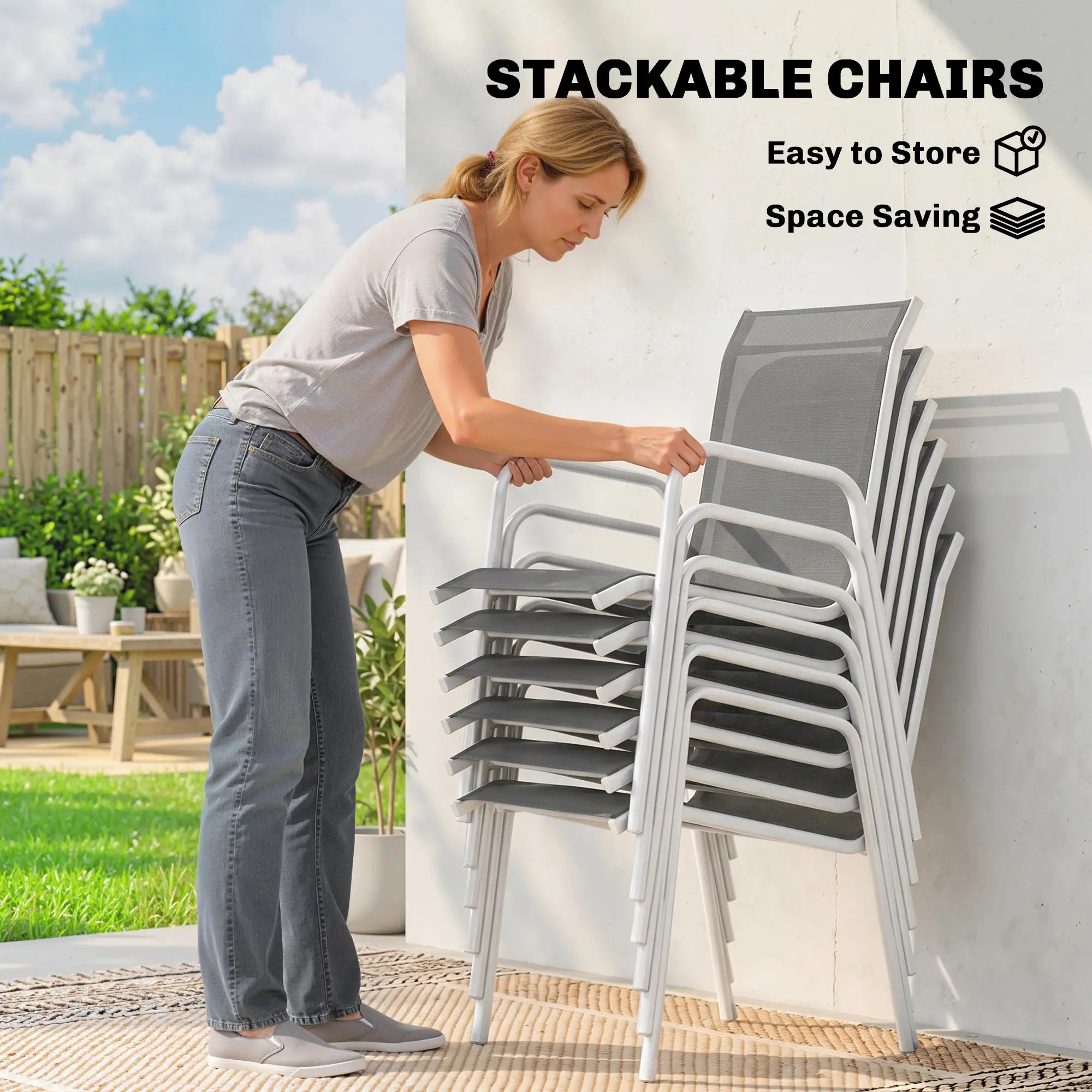 7 Piece Garden Dining Set, Rectangle Table, 6 Stackable Chairs Outdoor Dining Sets at Gallery Canada