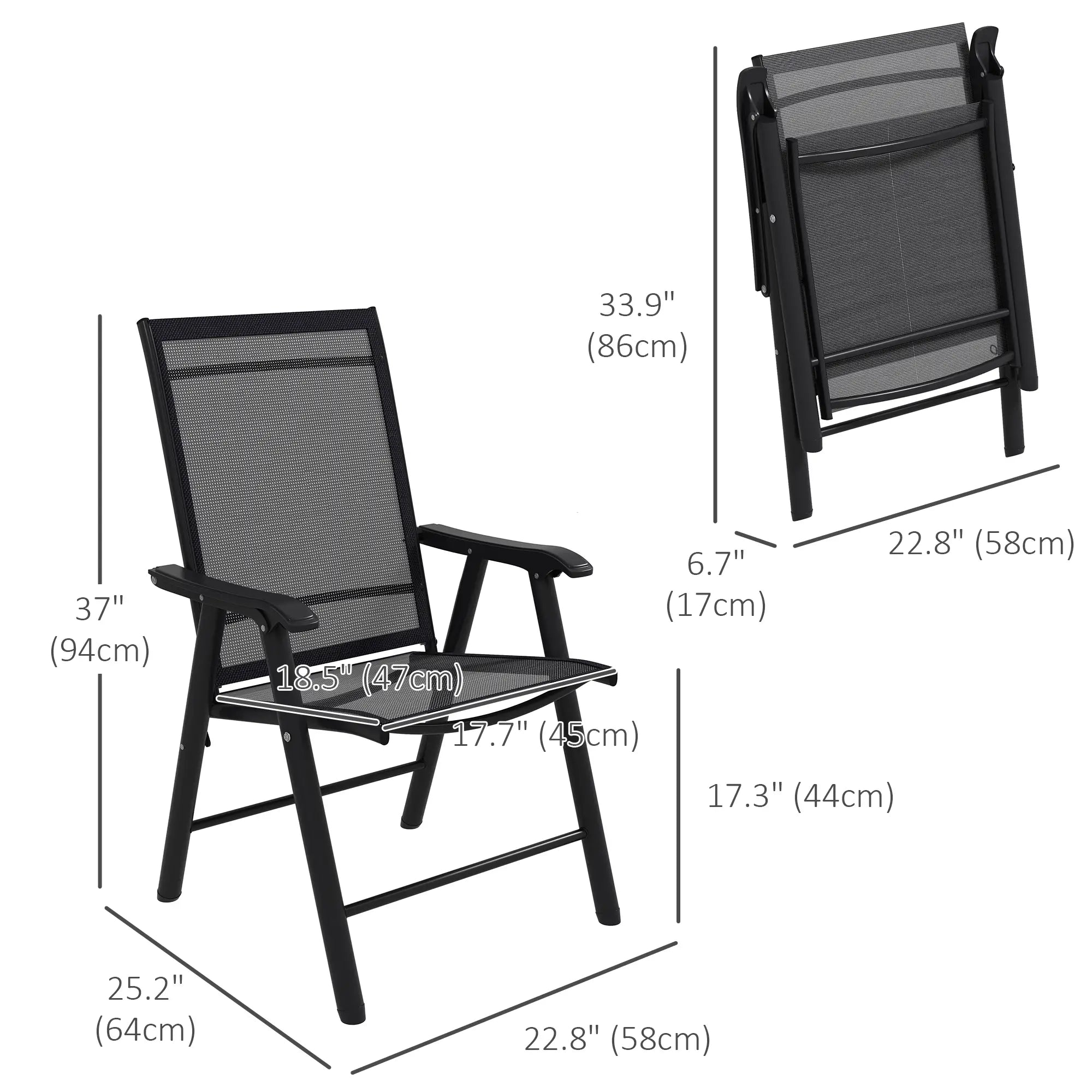 4-Piece Folding Chair Set, Outdoor Furniture with Armrests, Black Patio Chairs at Gallery Canada