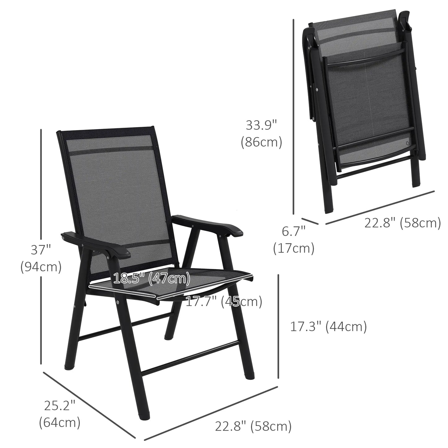 4-Piece Folding Chair Set, Outdoor Furniture with Armrests, Black Patio Chairs at Gallery Canada
