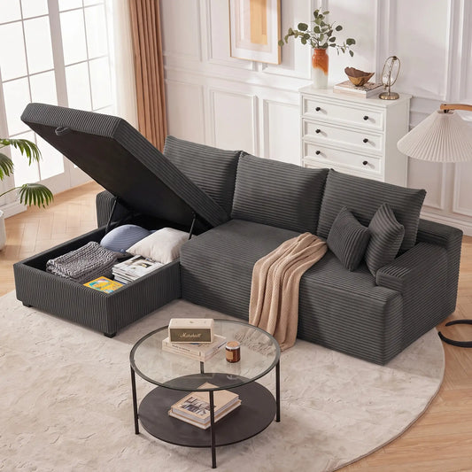 81" Sofa Bed, Pull Out Sleeper with Storage, Corduroy Convertible Couch, Dark Grey Sofas & Reclining Chairs Dark Grey at Gallery Canada