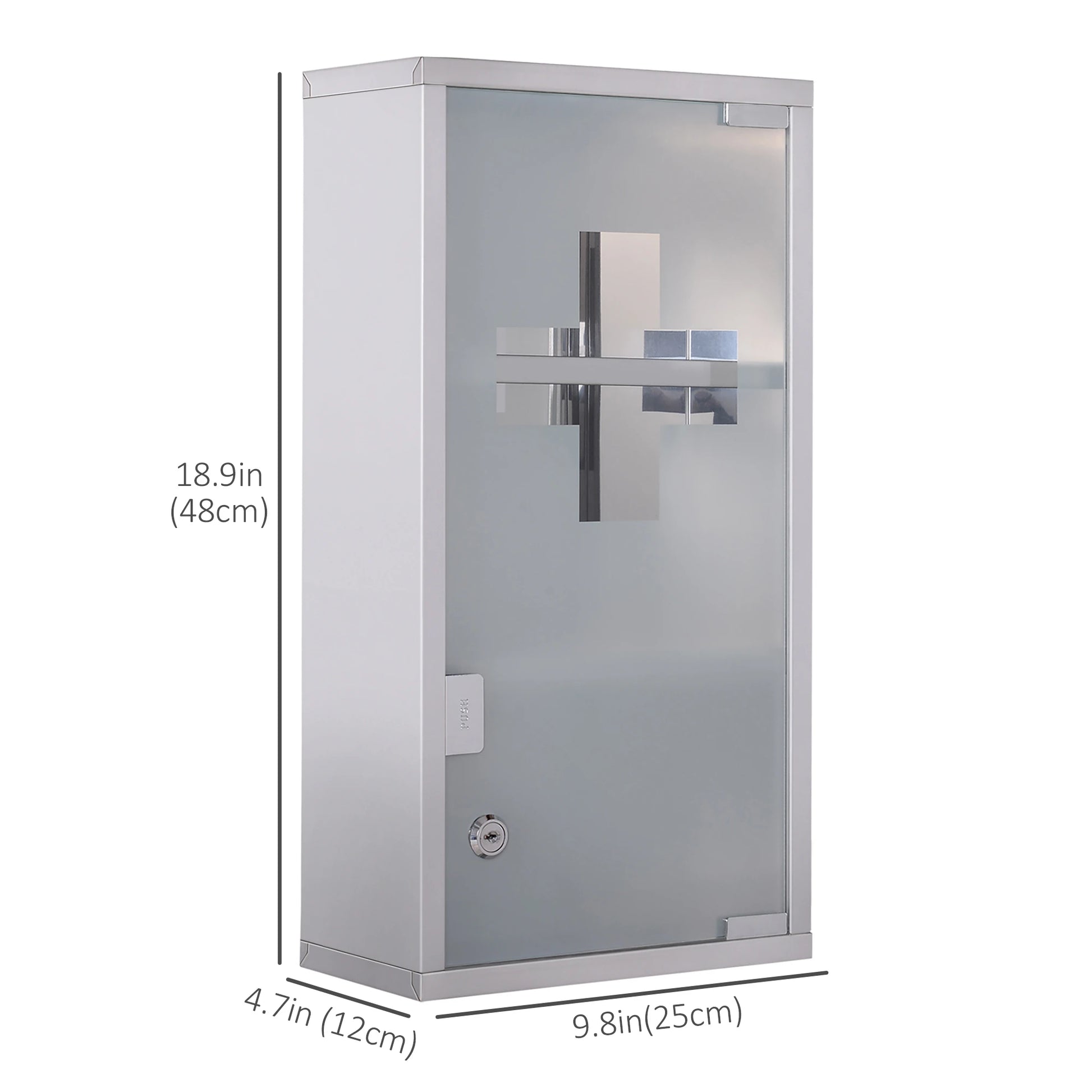 Wall Mount Medicine Cabinet, 2 Shelves, Steel Frame, Glass Door, Lockable, Stainless Mirror Medicine Cabinets at Gallery Canada