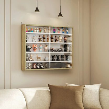 5-Tier Glass Display Cabinet, 2 Doors, 4 Adjustable Shelves, Oak Display Bookshelves at Gallery Canada