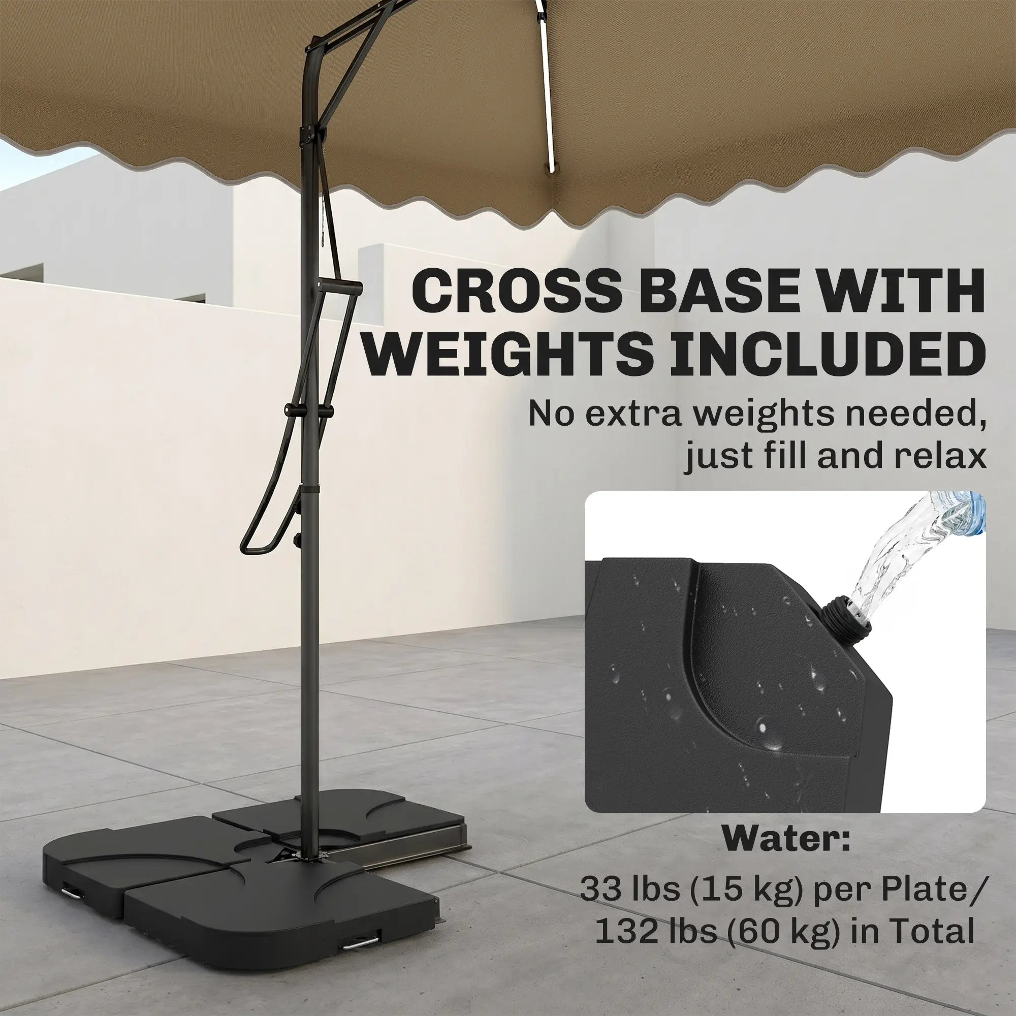 8' x 8' Square Patio Umbrella, Solar LED Lights, Khaki Cantilever Umbrellas at Gallery Canada