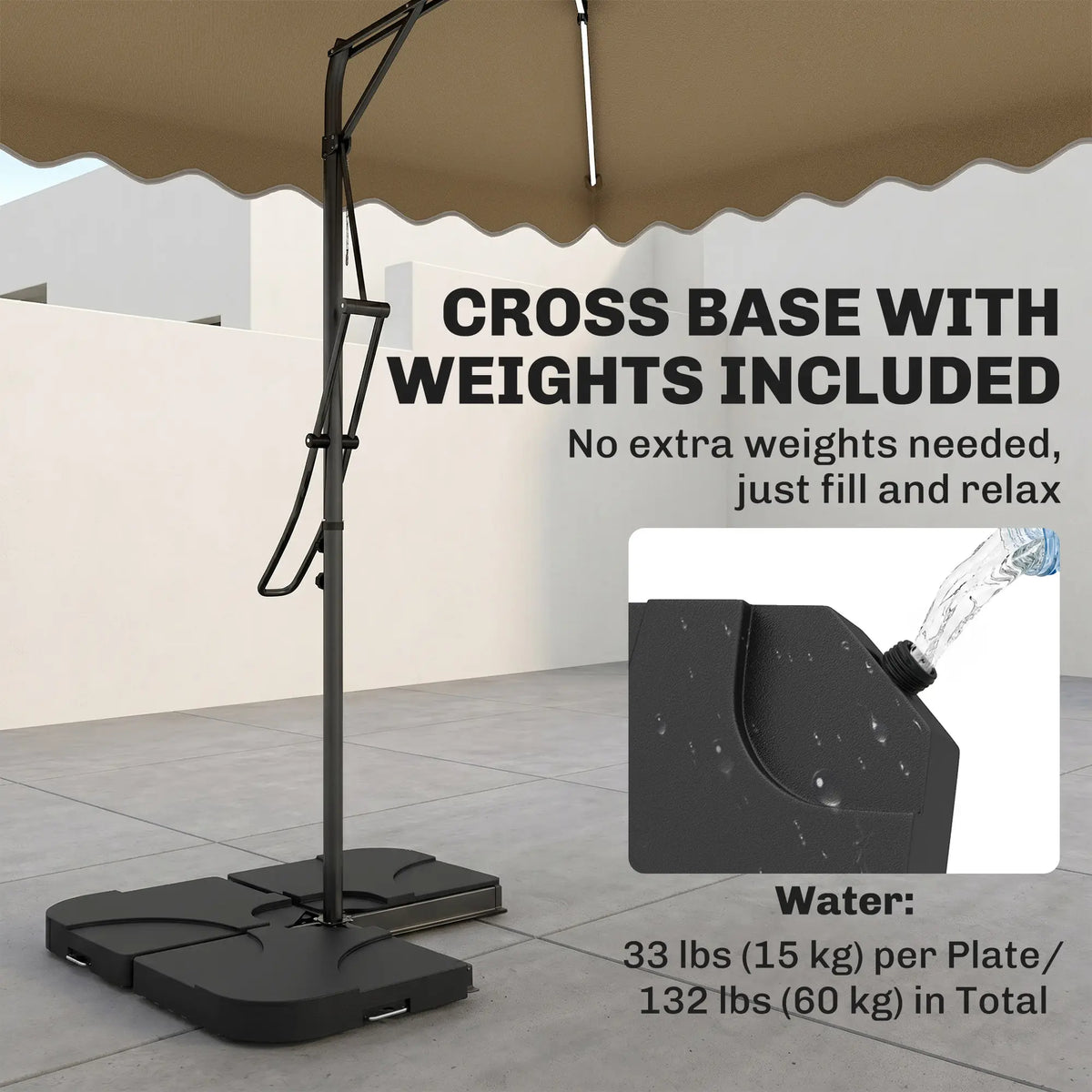 8' x 8' Square Patio Umbrella, Solar LED Lights, Khaki Cantilever Umbrellas at Gallery Canada