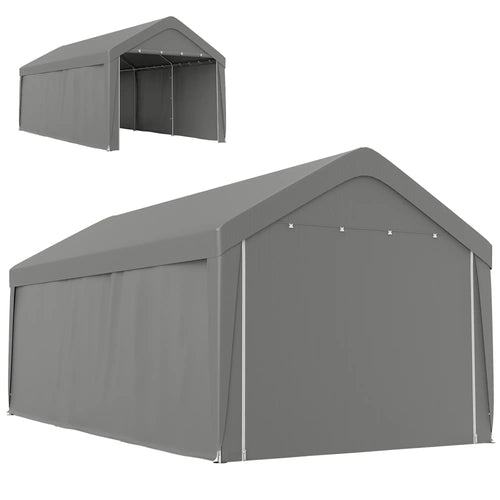 10 x 20 ft Portable Garage, 2 Roll-Up Doors, Removable Sidewalls, Light Grey